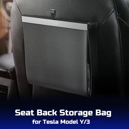 Bolsa de almacenamiento para respaldo de asiento de cuero sintético magnético para Tesla Model Y/3