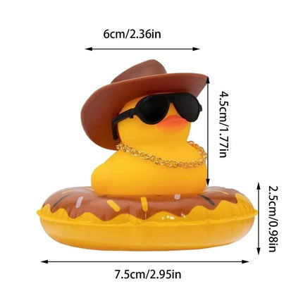 Mini Rubber Duck Car Ornaments Dashboard Interior Decor Cowboy Hat Duck With Scarf Sunglasses Kids Toys Gifts Car Accessories - Wnkrs