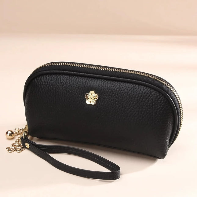 Elegante cartera de piel auténtica con borlas para mujer