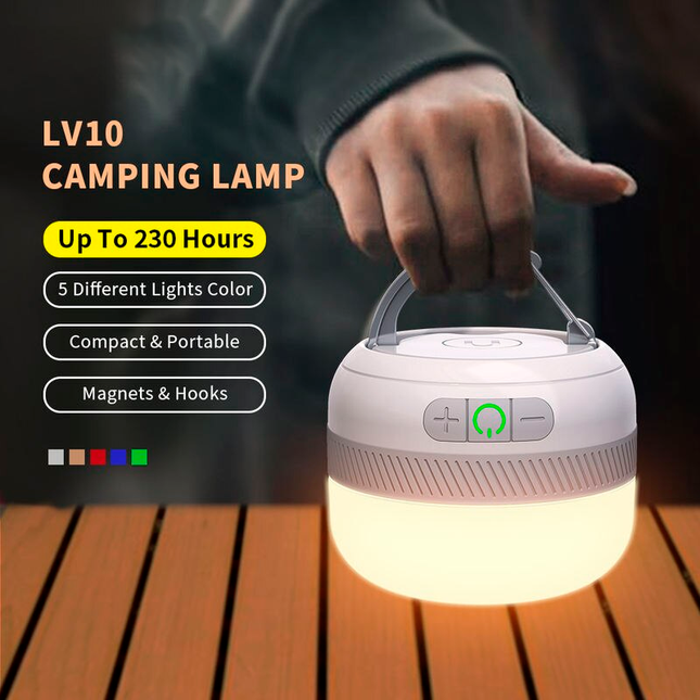 Linterna LED multicolor recargable para acampar con banco de energía y luz de emergencia