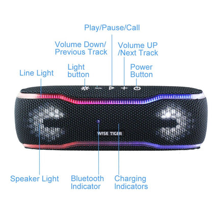 Altavoz Bluetooth para exteriores resistente al agua de 25 W con luz RGB y sonido envolvente estéreo