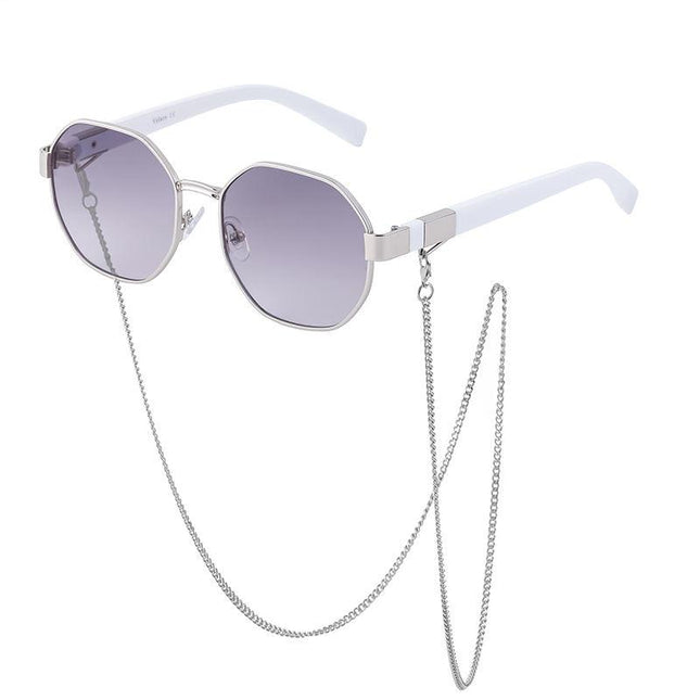 Lunettes de soleil octogonales vintage avec chaîne