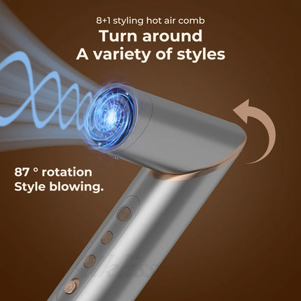 Cepillo secador de pelo de alta velocidad 8 en 1 y moldeador de aire caliente con iones negativos