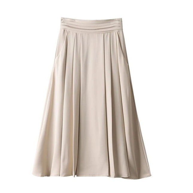 Falda plisada elegante de cintura alta con bolsillos