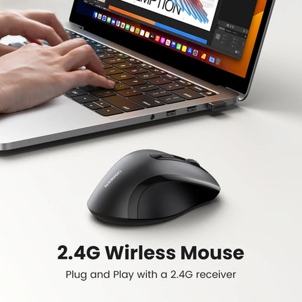 Souris silencieuse sans fil avec 1600 DPI, 6 boutons et récepteur USB