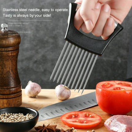 Food Slice Assistant - Stainless Steel Onion Holder Slicer Tomato Cutter NonSlip - Wnkrs