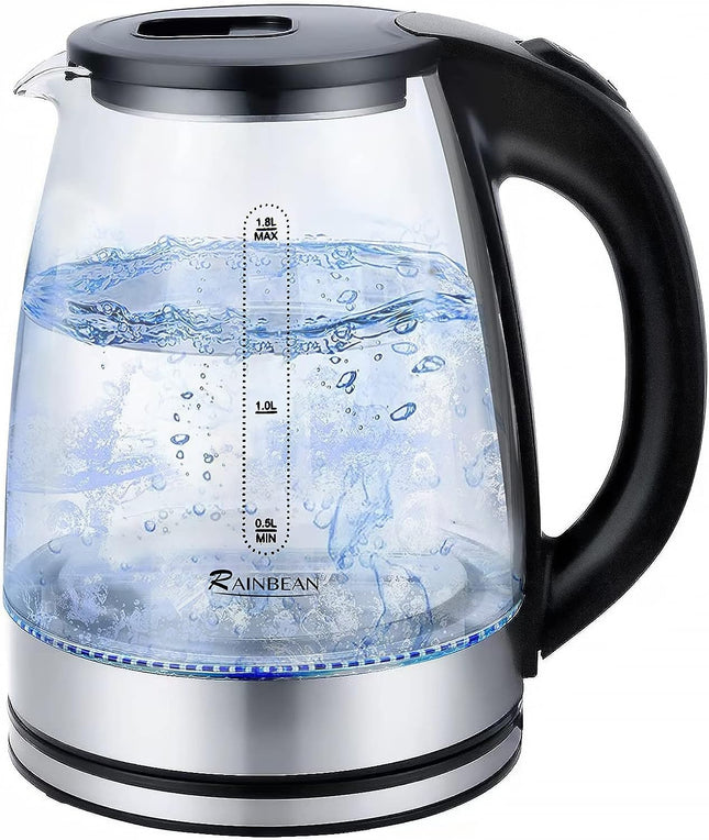 Electric Kettle Water Boiler, 1.8L Electric Tea Kettle, Wide Opening Hot Water Boiler With LED Light, Auto Shut-Off & Boil Dry Protection, Glass Black - Wnkrs