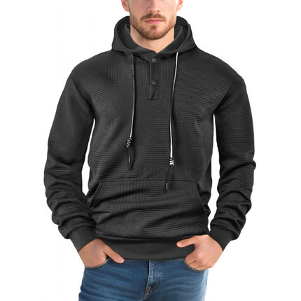Pull-over uni décontracté à manches longues et capuche pour homme