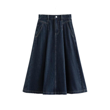 Jupe en jean rétro taille haute en coton pour femme