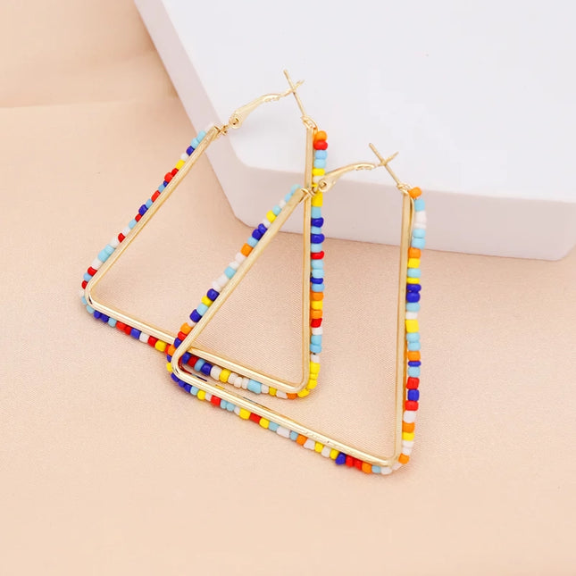 Colorful Beaded Triangle Hoop Earrings