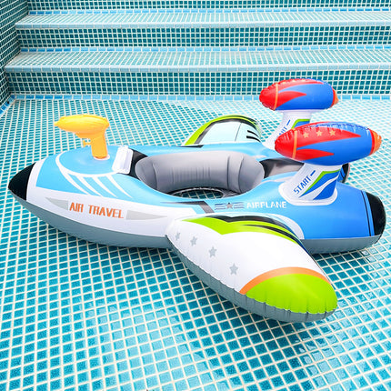 Flotador inflable para natación con forma de avión y asiento para niños