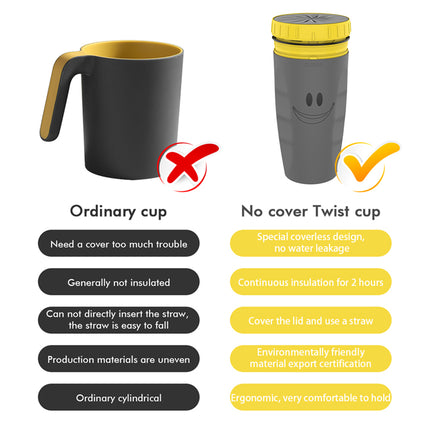 No Cover Twist Cup Travel Portable Cup Double Insulation Tumbler Straw Sippy Water Bottles Portable For Children Adults - Wnkrs