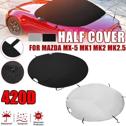 420D Waterproof Half Car Cover – UV Protection, Dustproof Silver/Black Top for Mazda MX-5 - Wnkrs