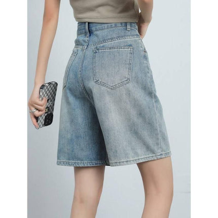 Short en jean taille haute longueur genou pour femme