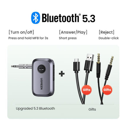 Adaptateur récepteur audio de voiture Bluetooth 5.3 avec AUX 3,5 mm et appels mains libres