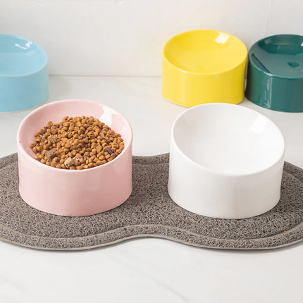 Cuenco de cerámica para mascotas con soporte: plato de color caramelo para perros y gatos pequeños