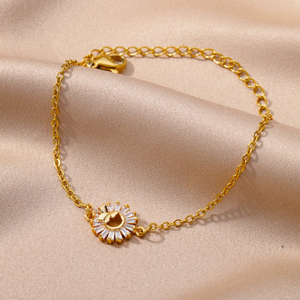 Gold Color Stainless Steel Sunflower Charm Bracelet - Luxury Wedding & Party Jewelry Gift