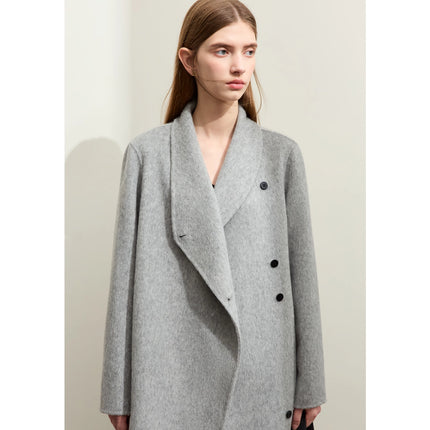 Manteau en laine minimaliste pour femme avec col montant et fente