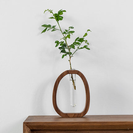 Jarrón de flores de madera maciza de nogal: soporte para plantas creativo y moderno