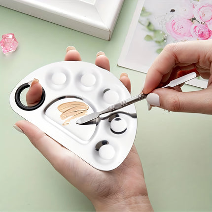 Palette de mélange de nail art et de maquillage en acier inoxydable avec spatule