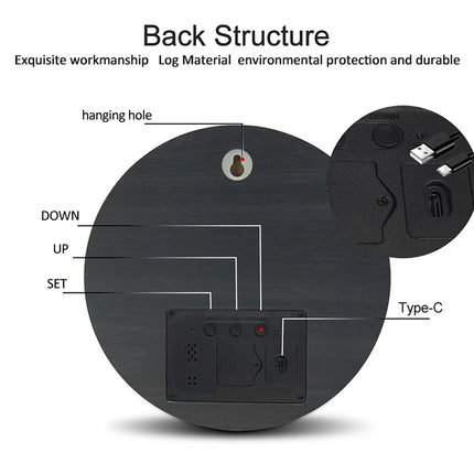 Reloj de pared de madera LED con pantalla de temperatura, estilo nórdico silencioso