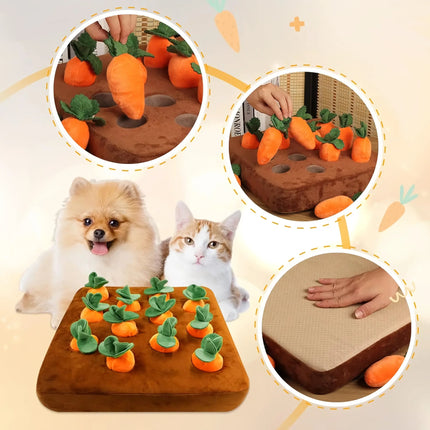 Jouet interactif en peluche pour chien en forme de ferme de carottes