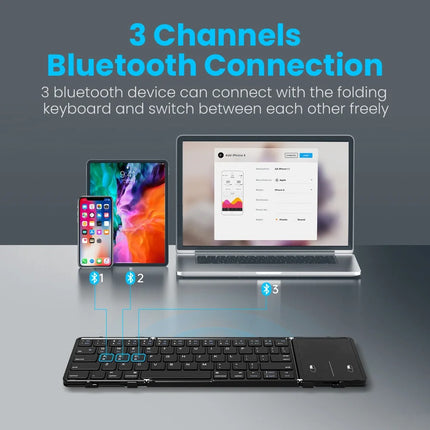 Multi-Device Wireless Folding Keyboard with Large Touchpad