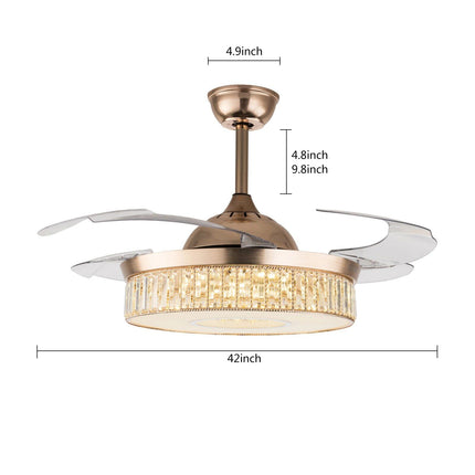 Modern Crystal Chandelier Fandelier 42-Inch Chrome Ceiling Fan with LED Light - Wnkrs