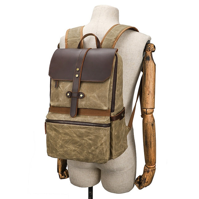 Sac à dos en toile batik imperméable Crazy Horse Leather pour homme