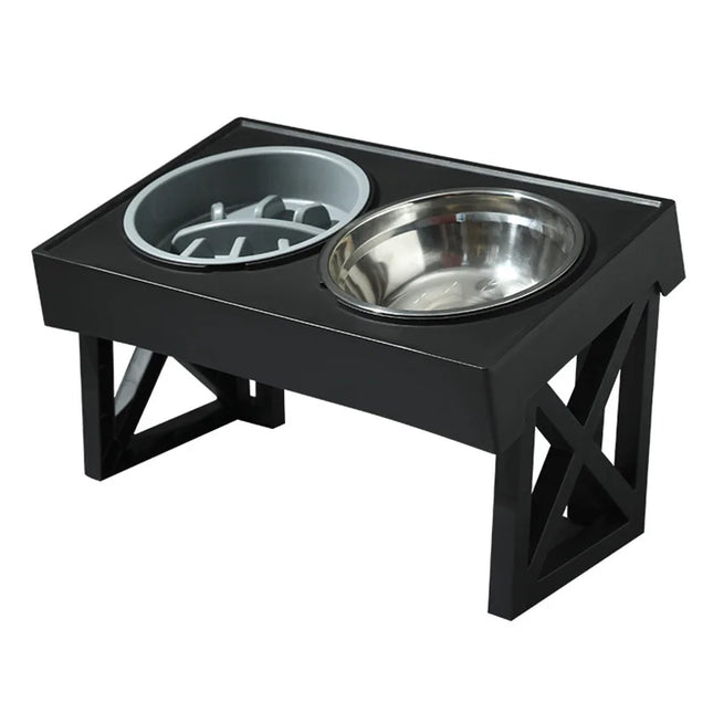 Adjustable Double Elevated Dog Bowls with Slow Feeder and Non-Slip Stand