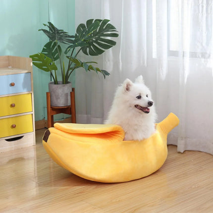 Cama blanda para mascotas con forma de plátano