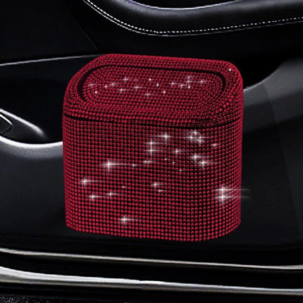 Luxurious Rhinestone Car Trash Bin - Pressing Type Square Storage Bucket - Wnkrs