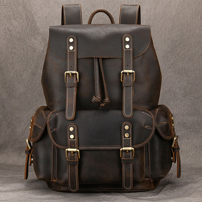 Sac à dos de voyage en cuir Crazy Horse de grande capacité pour l'extérieur
