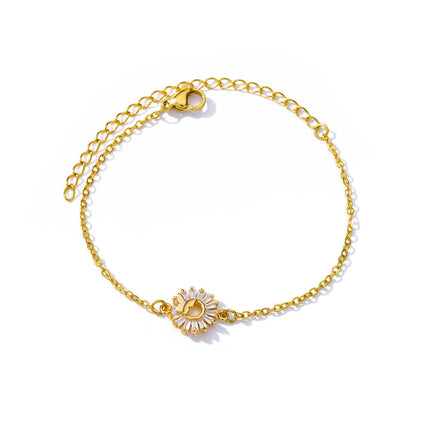 Pulsera con dije de girasol en acero inoxidable color dorado: regalo de joyería de lujo para bodas y fiestas