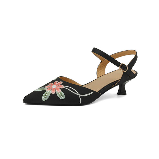 Embroidered Fashion Sandals with Pointed Toe and Spike Heels