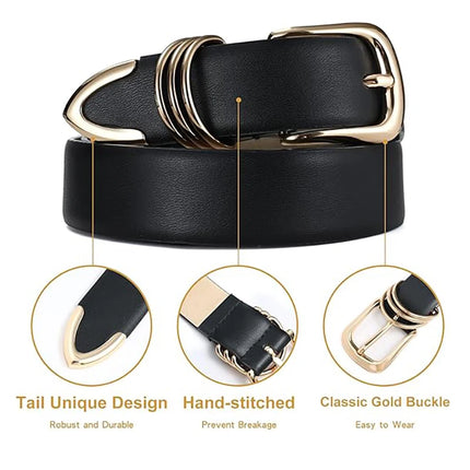 Ceinture à boucle aiguille dorée pour femme