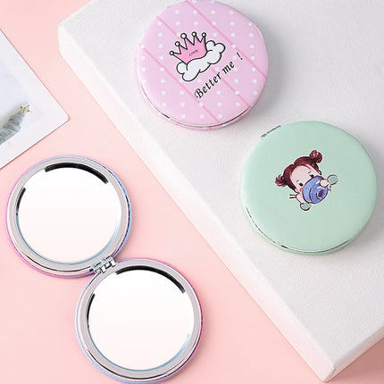 Miroir de maquillage pliable portable avec imprimé dessin animé mignon - Miroir de poche de voyage à 2 faces