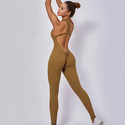 Combinaison de yoga zippée pour femme - Body dos nu sans manches