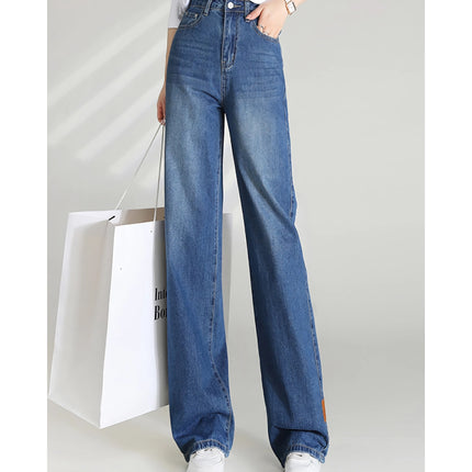 Pantalon en jean ample à taille haute et jambe large pour femme