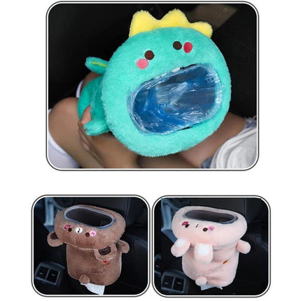 2-in-1 Car Tissue Box & Trash Bin with Cartoon Animal Design - Wnkrs