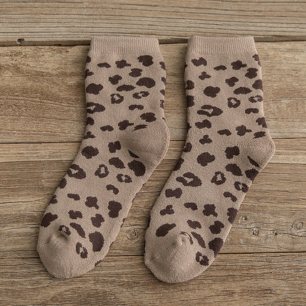 Calcetines de tubo de algodón rizo cálidos con estampado de leopardo para mujer