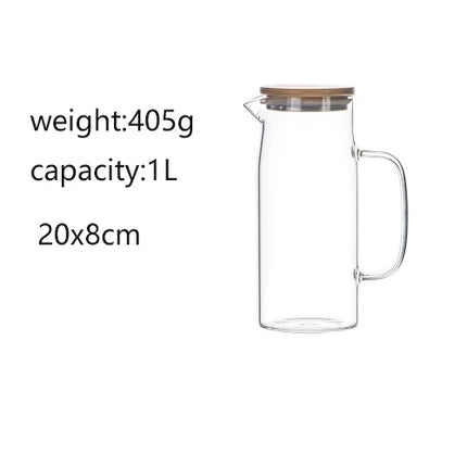 Thickened Glass Kettle with Bamboo Lid and Filter Cover