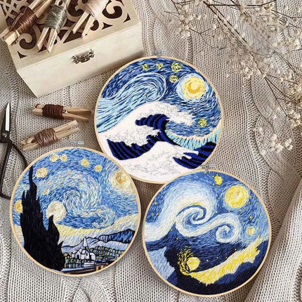 Kit de broderie pour débutant avec motif Nuit étoilée de Van Gogh