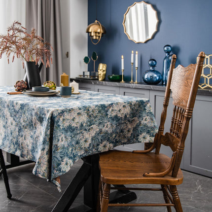 Mantel floral de jacquard azul: funda rectangular a prueba de polvo para mesas de comedor y de café