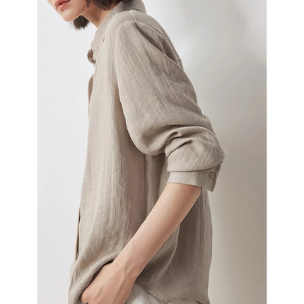 Elegant Autumn Long Sleeve Linen Blouse with Embroidery