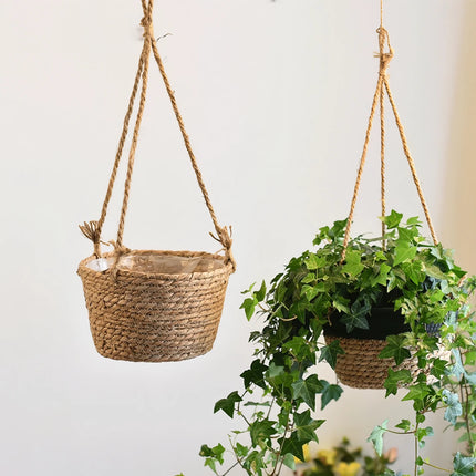 Charmant panier à fleurs suspendu en corde de jute pour décoration intérieure et extérieure