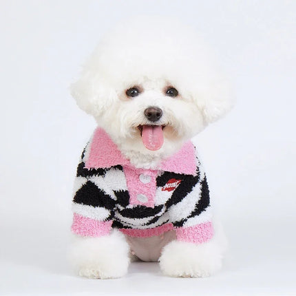 Suéter polar de invierno para perros: jersey cálido y grueso con estampado de rombos en blanco y negro