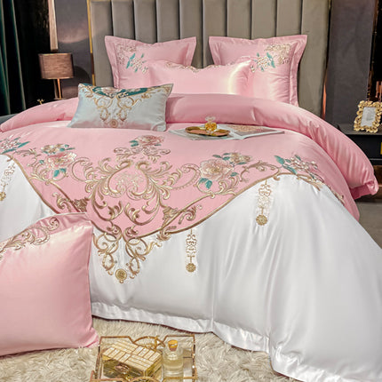 European Champagne Flower Embroidery Four-piece Luxury Bedding Set - Wnkrs