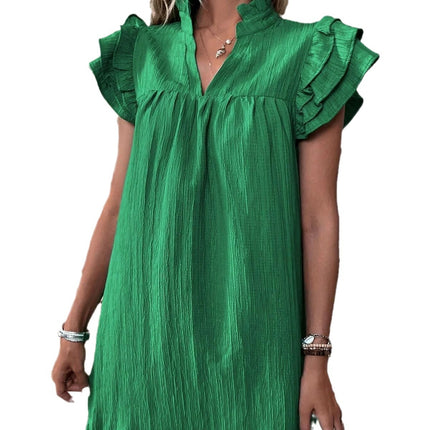 Women's Fashion Multi-layer Ruffle Sleeve V-neck Dress