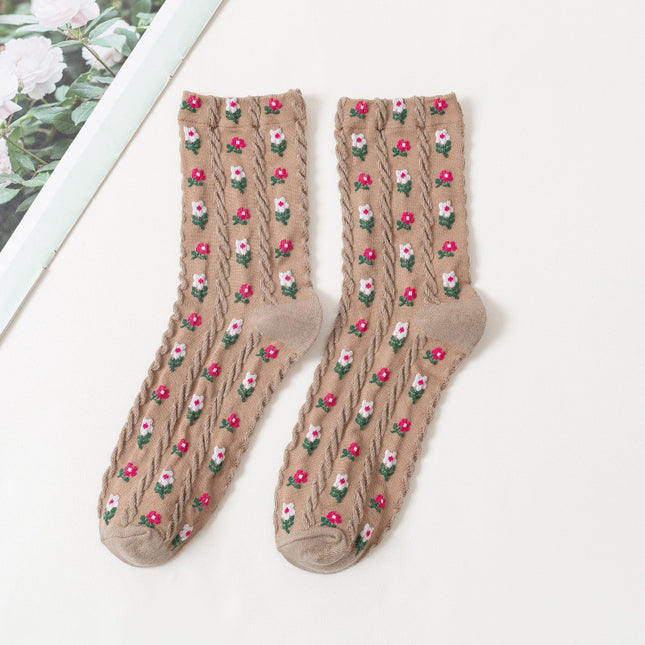 Calcetines de algodón con dibujos de flores para mujer